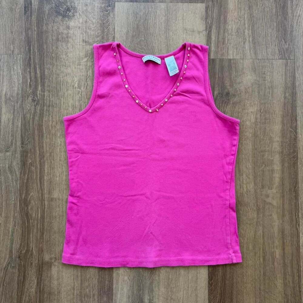 90s y2k Crazy Horse by Liz Claiborne hot pink bead and sequin embellished tank